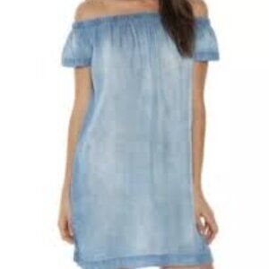 Cloth & Stone for Anthro Tencel Off Shoulder Dress Chambray Denim - Small